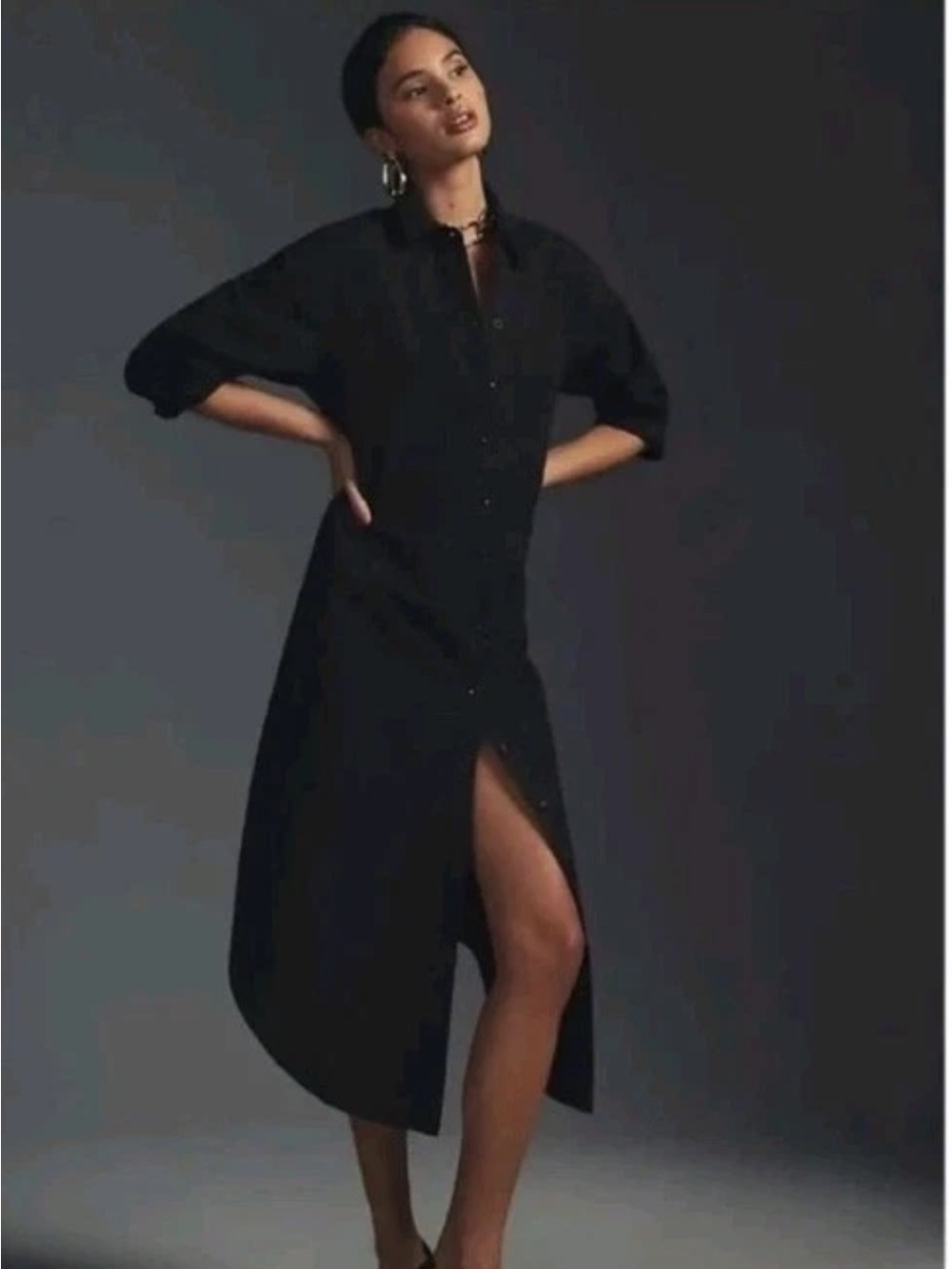 Anthropologie Black Midi Shirt Dress